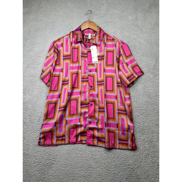 URBAN OUTFITTERS LIAM PINK MULTI SOUVENIR BUTTON DOWN SHIRT SIZE SMALL - Picture 1 of 7